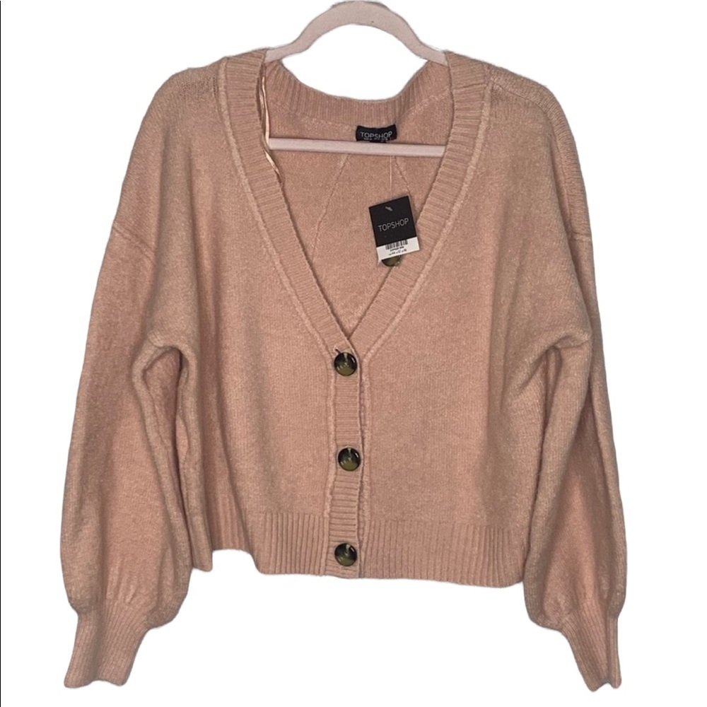 NWT Topshop Pink Button Down Balloon Sleeve Cardigan